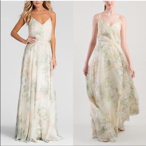 Jenny Yoo Floral Maxi Dress - Cream and Green